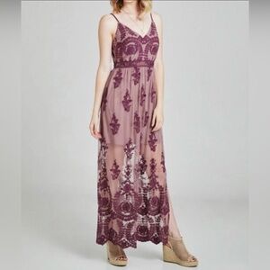 Altar'd State Plum Floral Embroidered Maxi Dress NWT